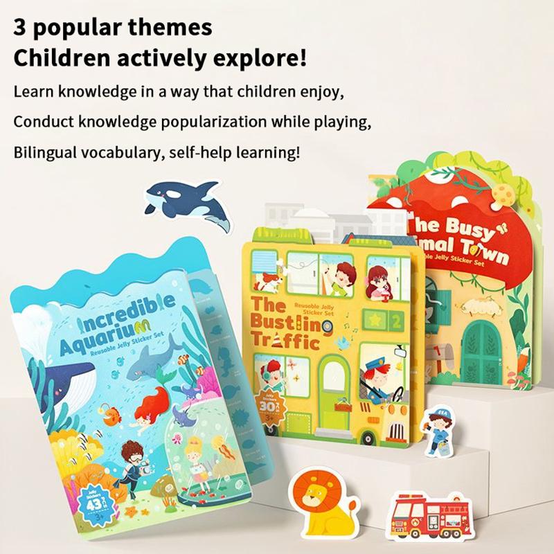 Reusable Sticker Book - Jelly Stickers For Toddlers, Kids Sticker Activity Book, Travel Toys For Road Trip, Car & Airplane