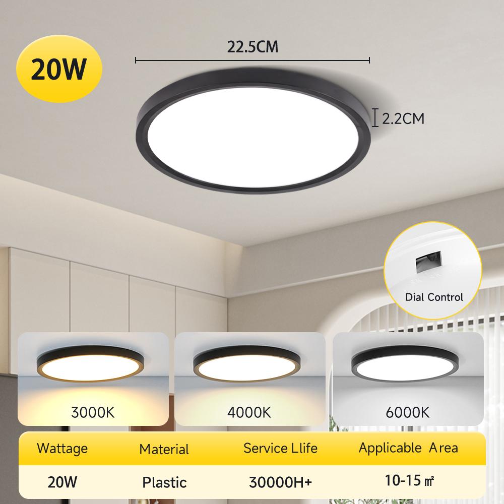 Ultraflache LED-Deckenleuchte 3 Farben Deckenlampe Zifferblattsteuerung 220V Wohnzimmer Schlafzimmer Küche Aufputz-Panel Deckenleuchten