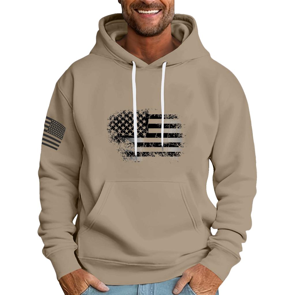 Men's Loose Flag Printed Hooded Sweatshirt Men's Casual Fashion Sports Sweatshirt