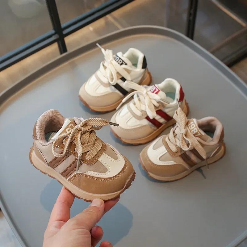 Toddler Kids Sports Shoes Thick Soft Sole Boys Girls Walking Shoes Striped 2024 New Fashion Children Casual Shoes Wear-resistant