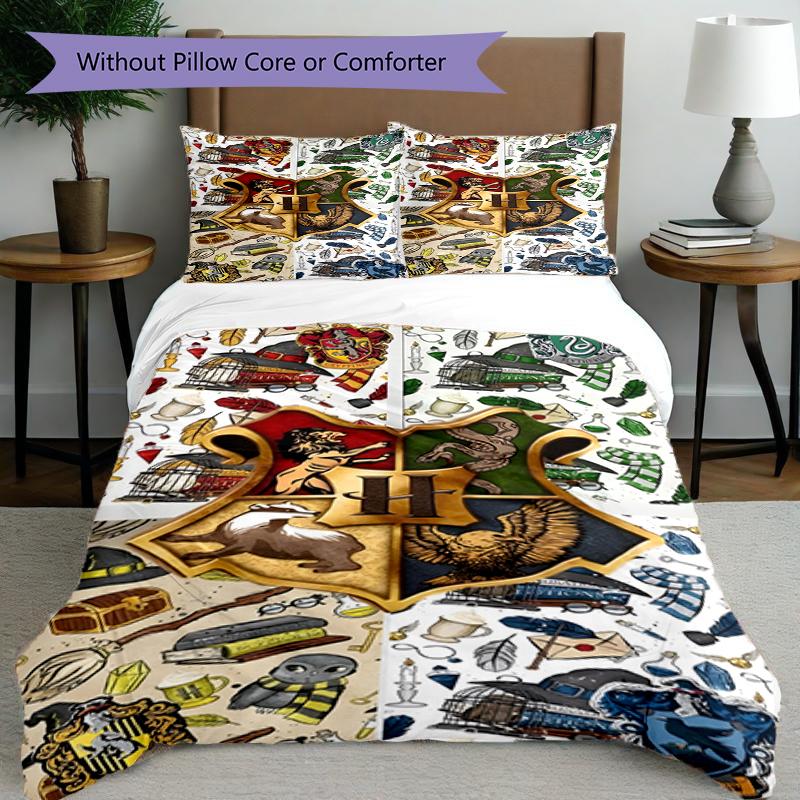 3pcs Duvet Cover Set (1*Duvet Cover + 2*Pillowcase, Without Core),Harry Potter Print Bedding Set, Bedroom Decor, All‑Season, Birthday Gift