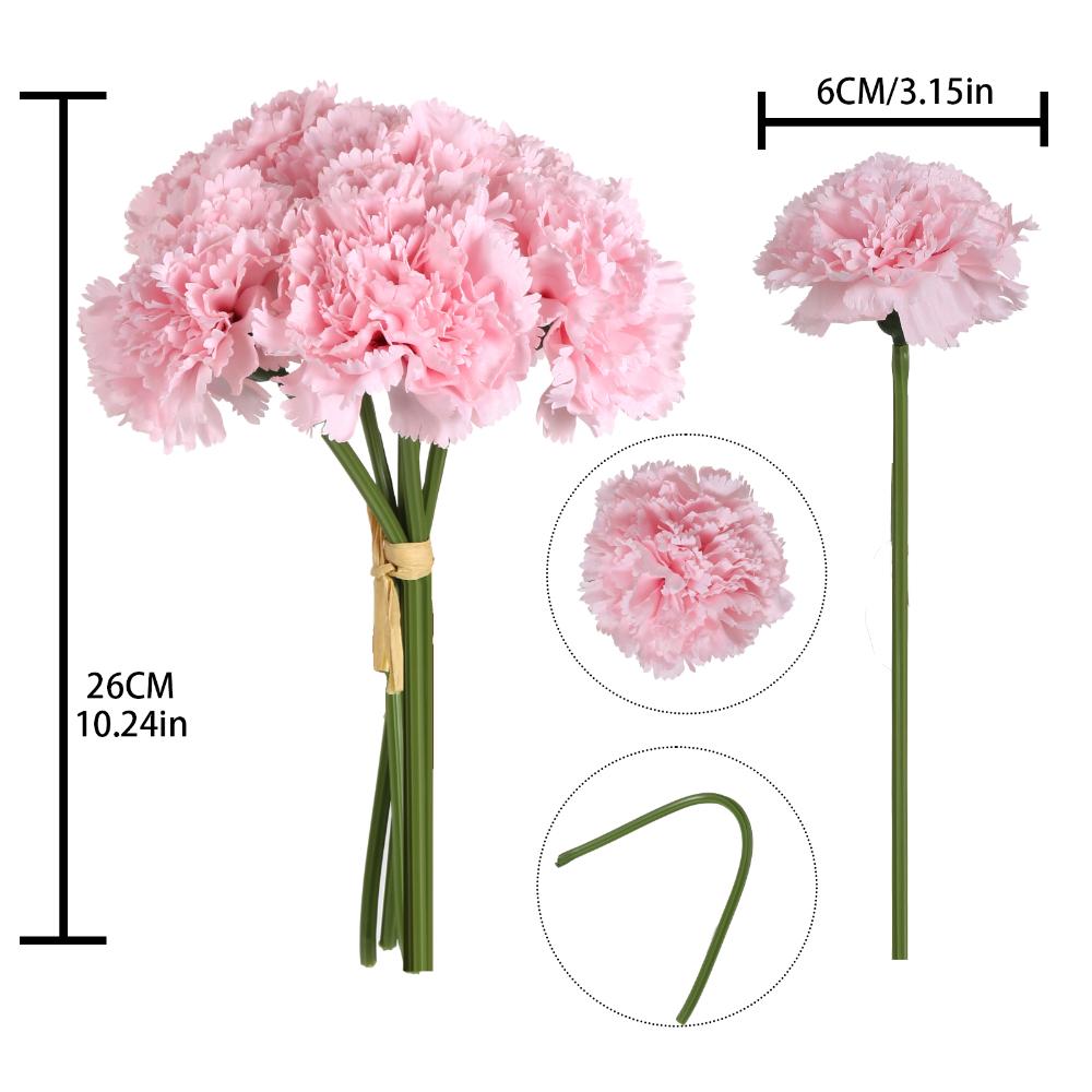 2 Bunches Artificial Carnations Total 12 Heads Silk Faux Flowers for Funeral Arrangements Wedding Bouquets Cemetery Wreaths DIY Crafts
