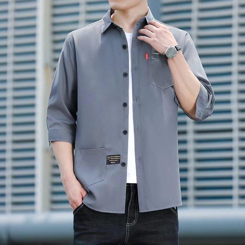 

Тонкая рубашка-поло, мужская рубашка с рукавом три четверти, рубашка с половиной рукавом, с коротким рукавом в корейском стиле, облегающая рабочая одежда, мешковатое пальто, повседневное сплошной цвет