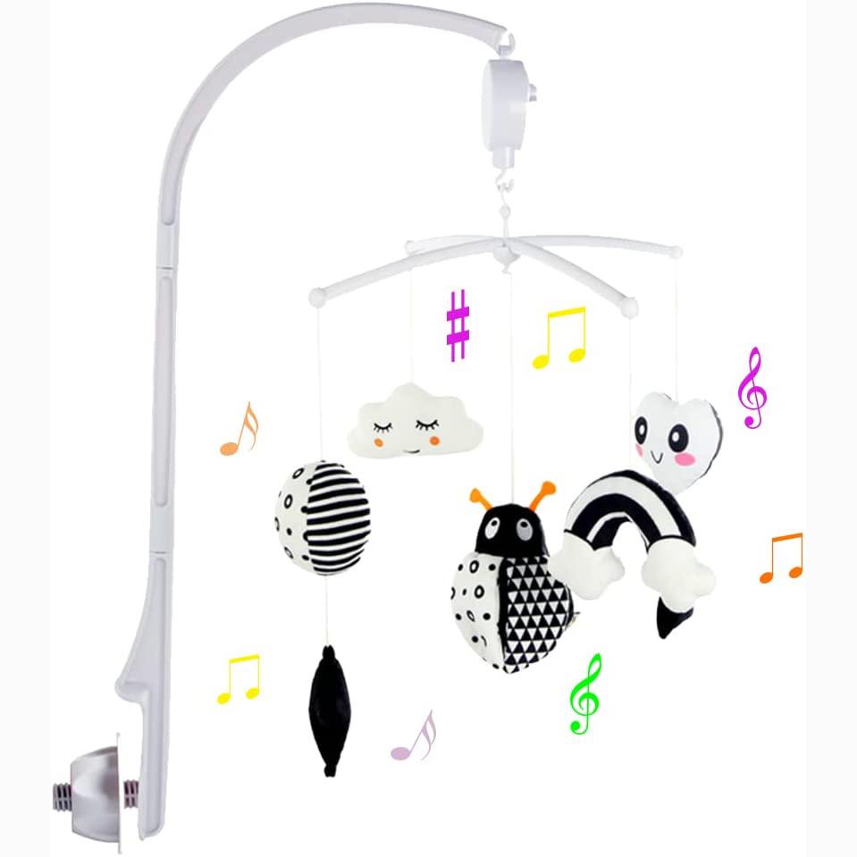 Детская кроватка-мобиль для кроватки с подвесными вращающимися игрушками, детский мобиль с музыкальной шкатулкой, черно-белый мобиль для новорожденных от 0 до 24 месяцев 67x46x25cm,Ladybug белый/чёрный