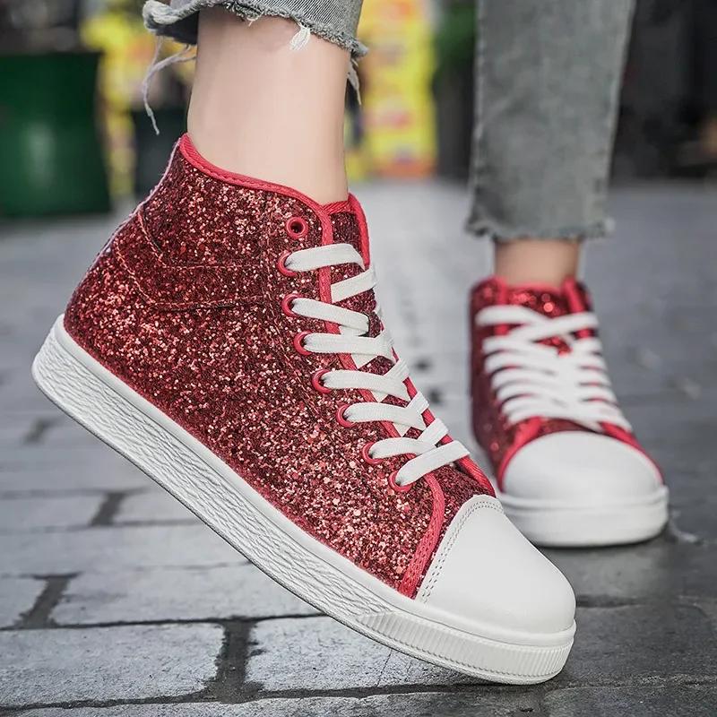Lightweight Women's Vulcanized Shoes Fashion Glitter Sneakers Woman Size 41 Luxury Red Designer Shoes Women High top Sneakers
