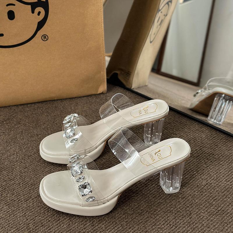 High-heeled sandals women's new summer wear transparent rhinestone thick-soled sexy crystal thick-heeled sandals
