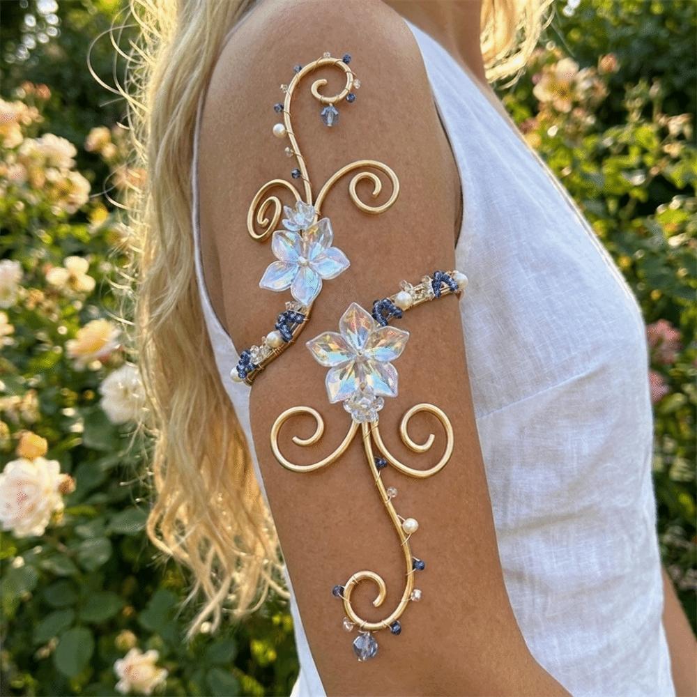 Floral Iris Flower Bracelet Hollow Out Open Arm Bangle Exquisite Arm Cuff Beach