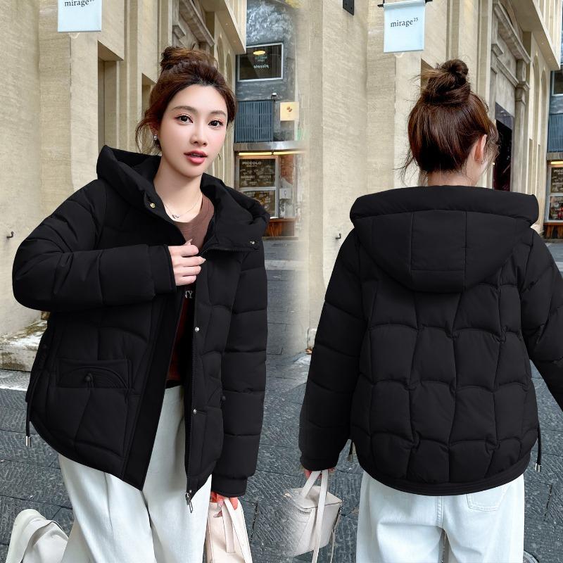 Women's new winter casual temperament age-reducing women's cotton-padded jacket pressure grid hooded cotton-padded jacket