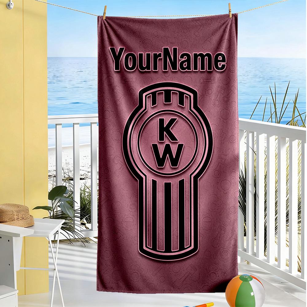 Kw Heavy Trucks Customize Text Beach Towel Quick-Dry Soft Microfiber Suitable for Swimming Gym Camping Yoga Vacation