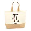 Tote Bag - PLANETEE - Emily Lettre Fleur - Natural Jute - Sturdy Handles - Made In France