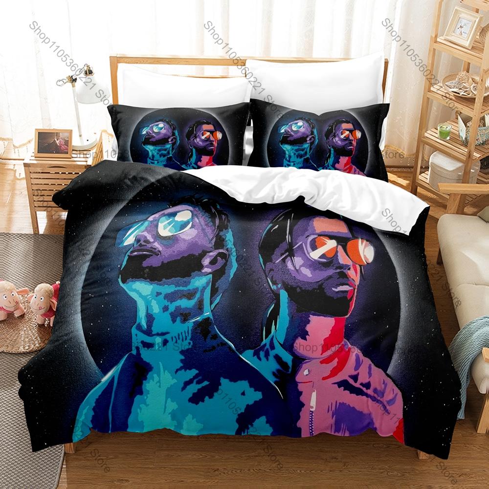 PNL Duvet Cover + 2 Pillowcases, French Hip Hop Duo Print Bedding Set Soft Bed Linen for Music Fans Bedroom Decor