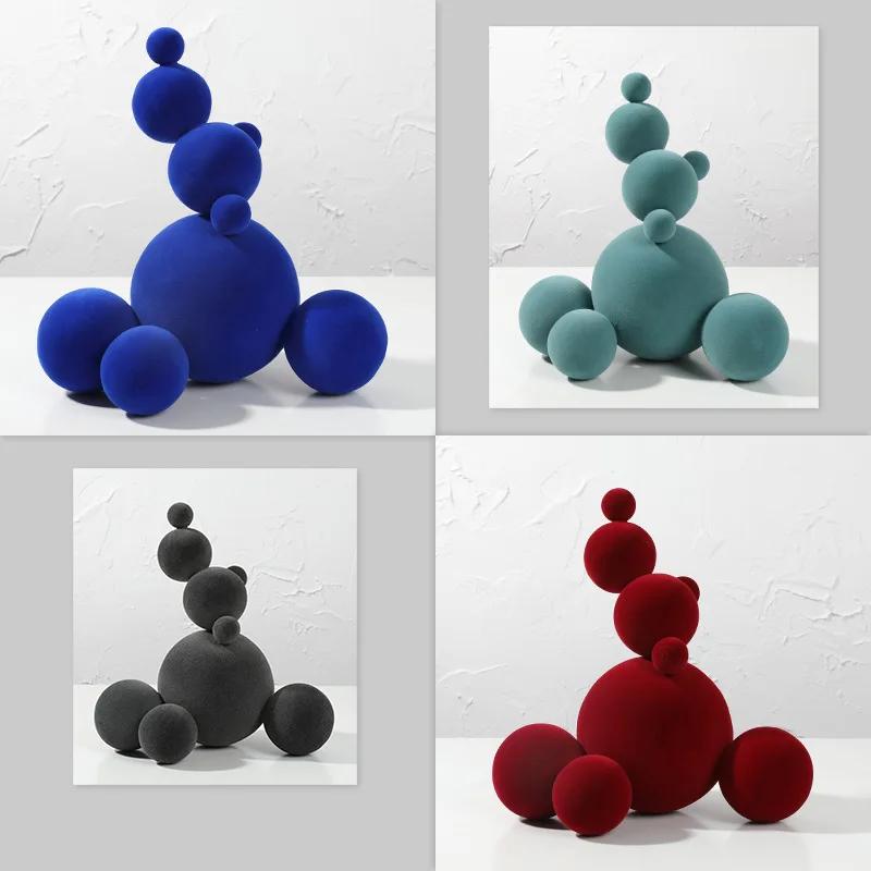 Nordic Modern Flocking Molecular Ball Sculpture Abstract Art Living Room TV Wine Cabinet Office Desktop Home Decoration Gifts