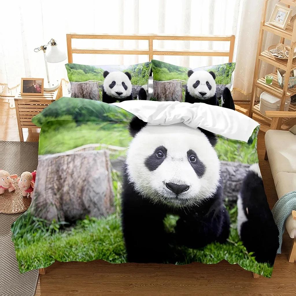 Panda Cute Wild Animals Comfortable Duvet Quilt Cover Pillowcase Bedding Set Children Bedroom Decoration Home Textile