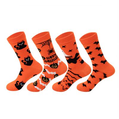 Halloween Pamut Közepes Szárú Zoknik Férfiaknak és Nőknek, Tök Mintás Zoknik, Párnak Való, Nedvszívó Zoknik