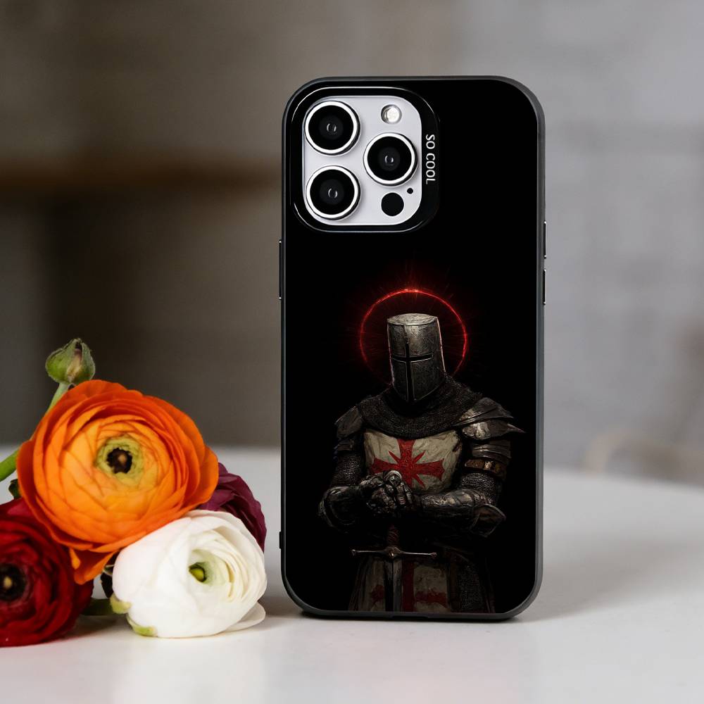 K-Knights Templar Art Phone Case For iPhone 17,16,15,14,13,12,11 Plus,Pro Max,XS,Colored Silver Plated Inside Cover