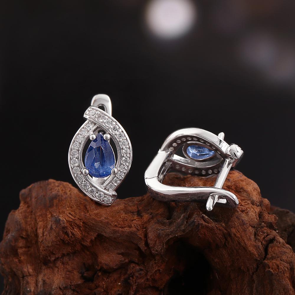 Light Luxury 925 Sterling Silver Clasp Earrings Natural Pear 4*6mm Kyanite Simple Fine Jewelry for Women's Banquet Festival Wear