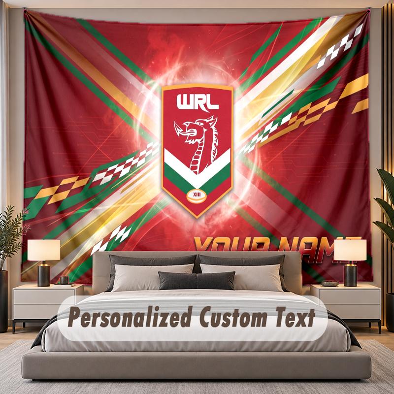Custom Name Text Tapestry Wales Rugby Personalized Polyester Wall Tapestry For Bedroom And Room