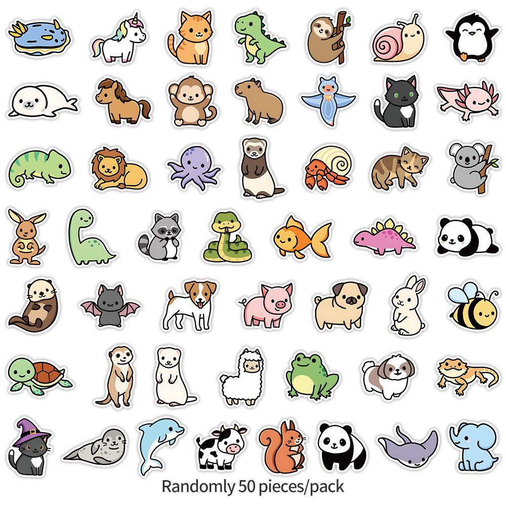 50 Sheets Cute Animal Graffiti Stickers for Water Bottles and Luggage