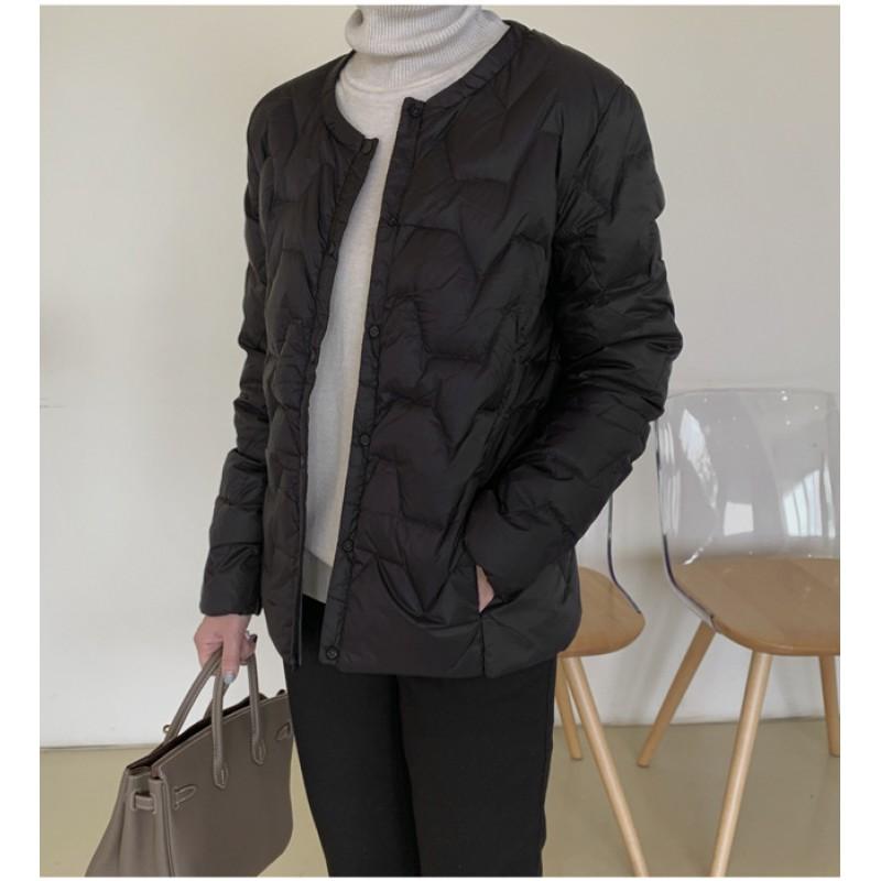 Womens Lightweight Short Down Jacket Inner Layer Round Neck Warm Outerwear Winter