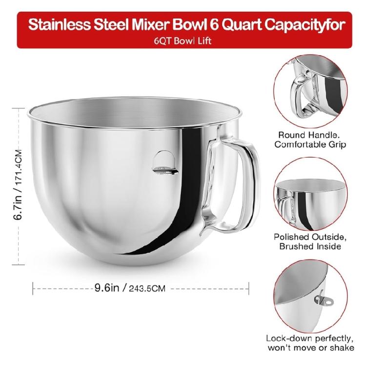 Stainless Steel Dough Mixer Bowl Dishwasher Safe Stand Mixer Bowl Mixing Bowl