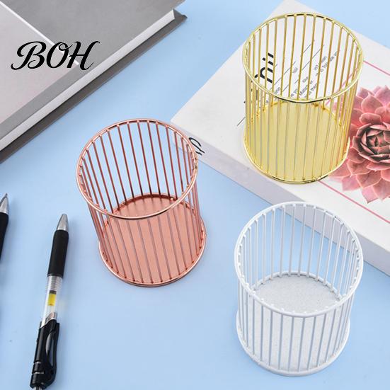 Office Desk Pen Holder Metal Holder, Nordic Organizer for Makeup Brushes, Electroplated Accessory Anti-Rust Multifunctional Storage Basket Pencils