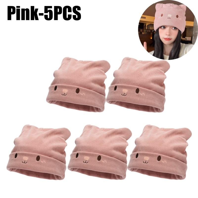 Damen Gemütliche Gestrickte Slouchy Mütze mit Entzückender Katzenohren-Stickerei Winter Warm Dehnbar Beanie für Damenmode