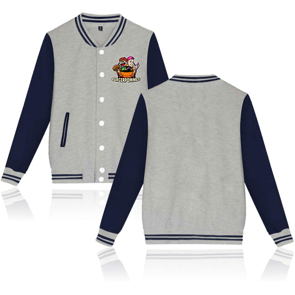 Burgerpommes ICrimax Estampa Homens Mulheres Hip Hop Jaqueta Casaco Moletons Blusa de Moletom Uniforme de Baseball Streetwear Meninos Meninas Cardigã Tops Roupas