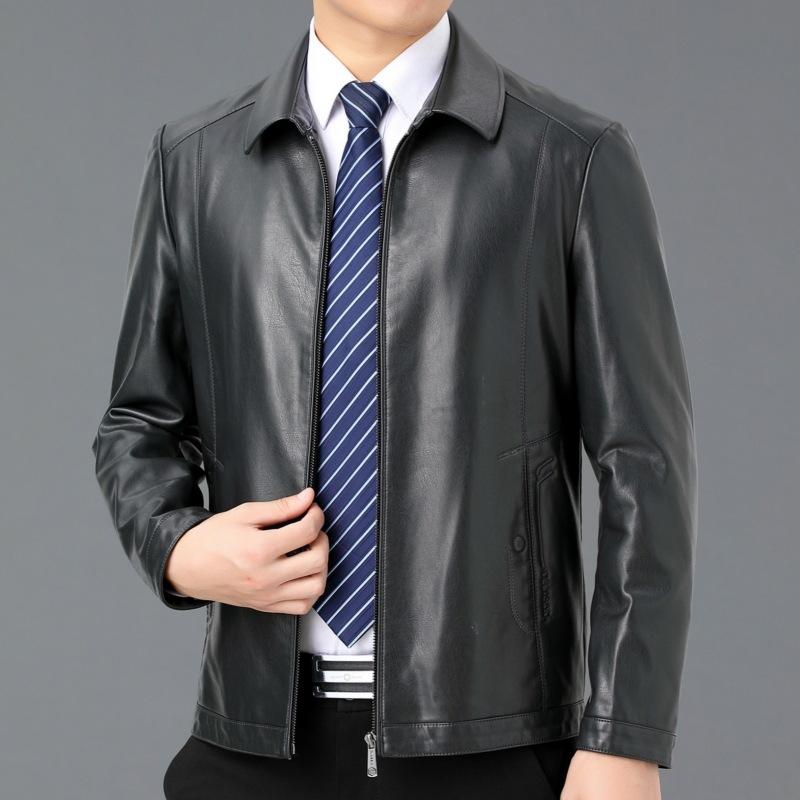 Nuovo Giacca in Vera Pelle Autunno e Inverno da Uomo Mezza Età Giacca Singola in Pelle da Uomo Giacca Casual da Uomo Top con Velluto