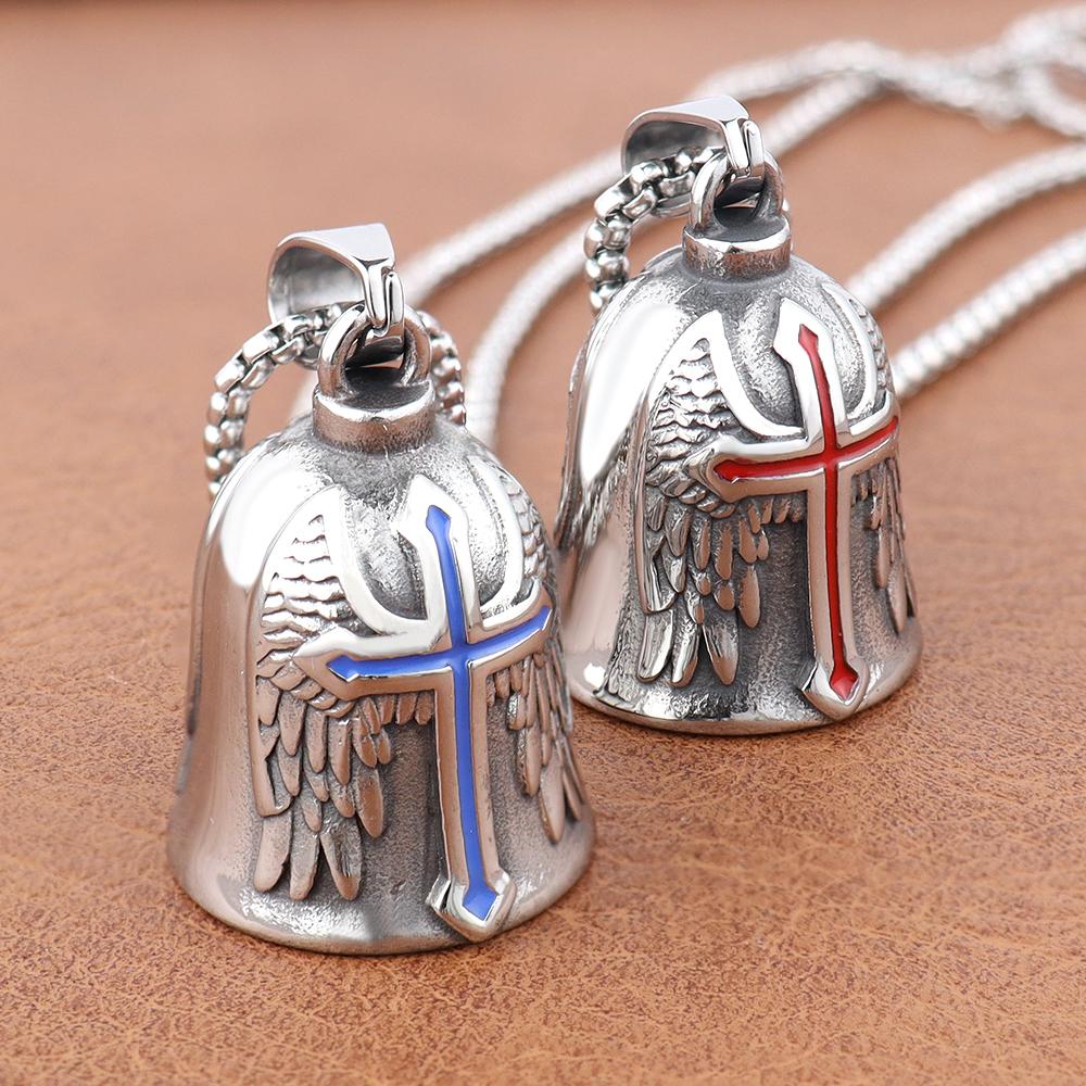 Vintage Stainless Steel Luck Bell Pendant Charm Riding Amulet Necklaces For Men Fashion Motorcycle Hip Hop Rock Party Jewelry