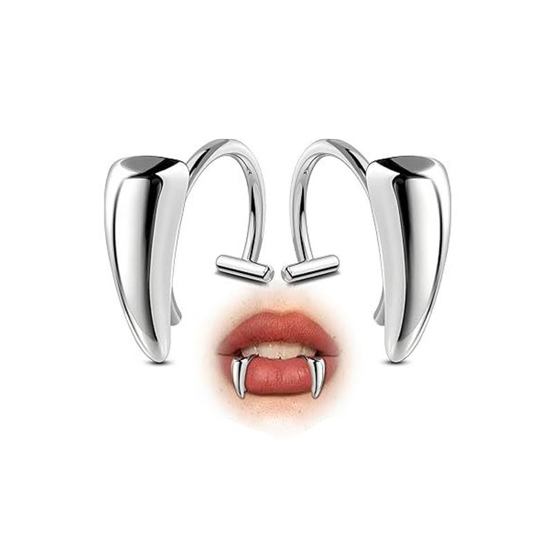 

2/4pcs Punk Stainless Steel Sharp Teeth Fake Piercing Lip Ring Exaggerated Jewelry for Women Gothic Body Jewelry New Round&Labret, Lip Piercing Jewelry&Face