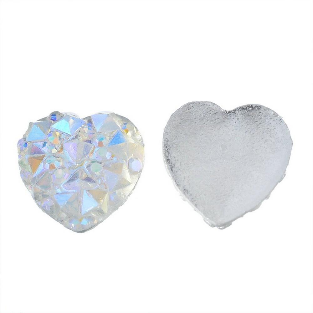 100Pcs Nail Art 3D Silver Heart Shape Faced Flat Back Resin Charm Beads 10mm A