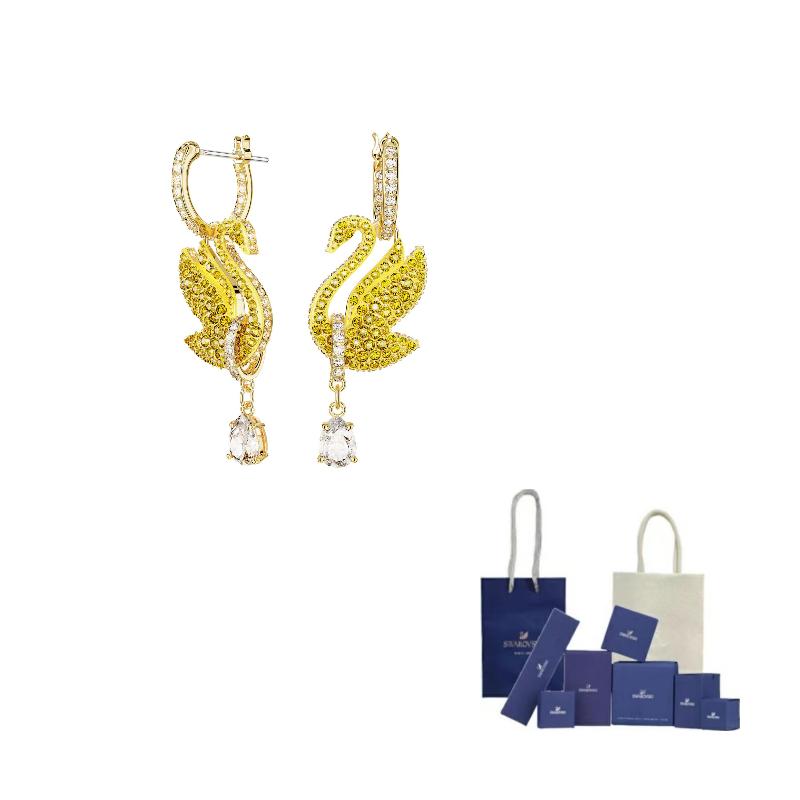 Swarovski Swan Earrings Womens F-Original Brand Box And Bag (Color Random)