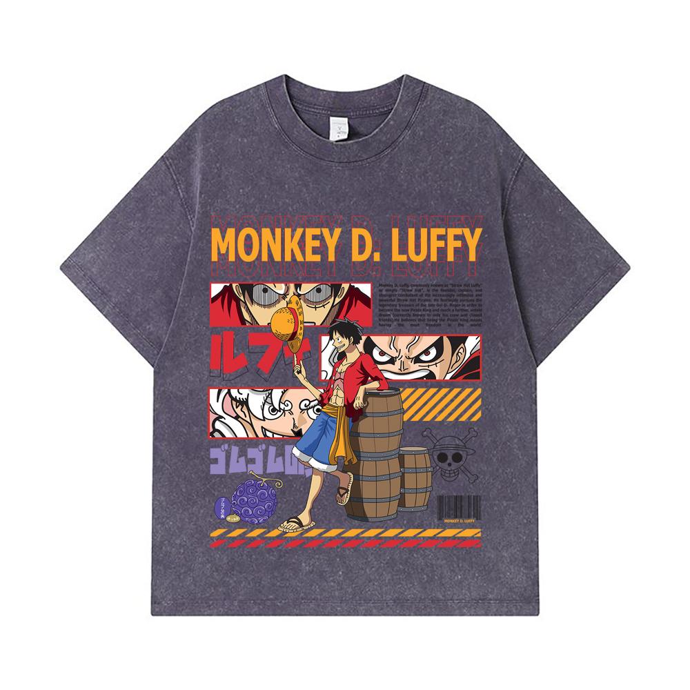 275 GSM Washed T-shirts 100% Cotton One Piece V27 Luffy Print Unisex Heavy Cotton T Shirt