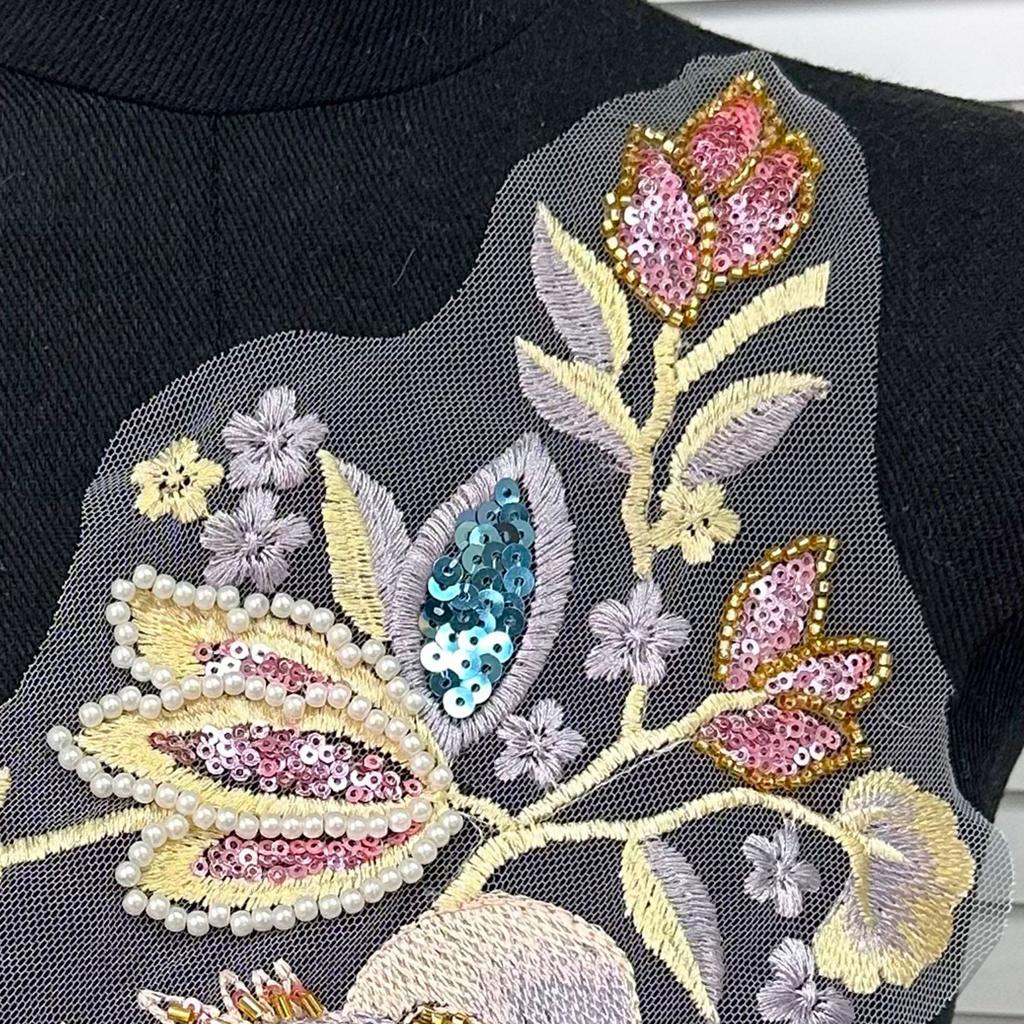 Mesh Lace Sequined Beads Embroidered Flower Cloth Sticker Chinese Hanfu Cheongsam Sweater Decorative Patch Sticker