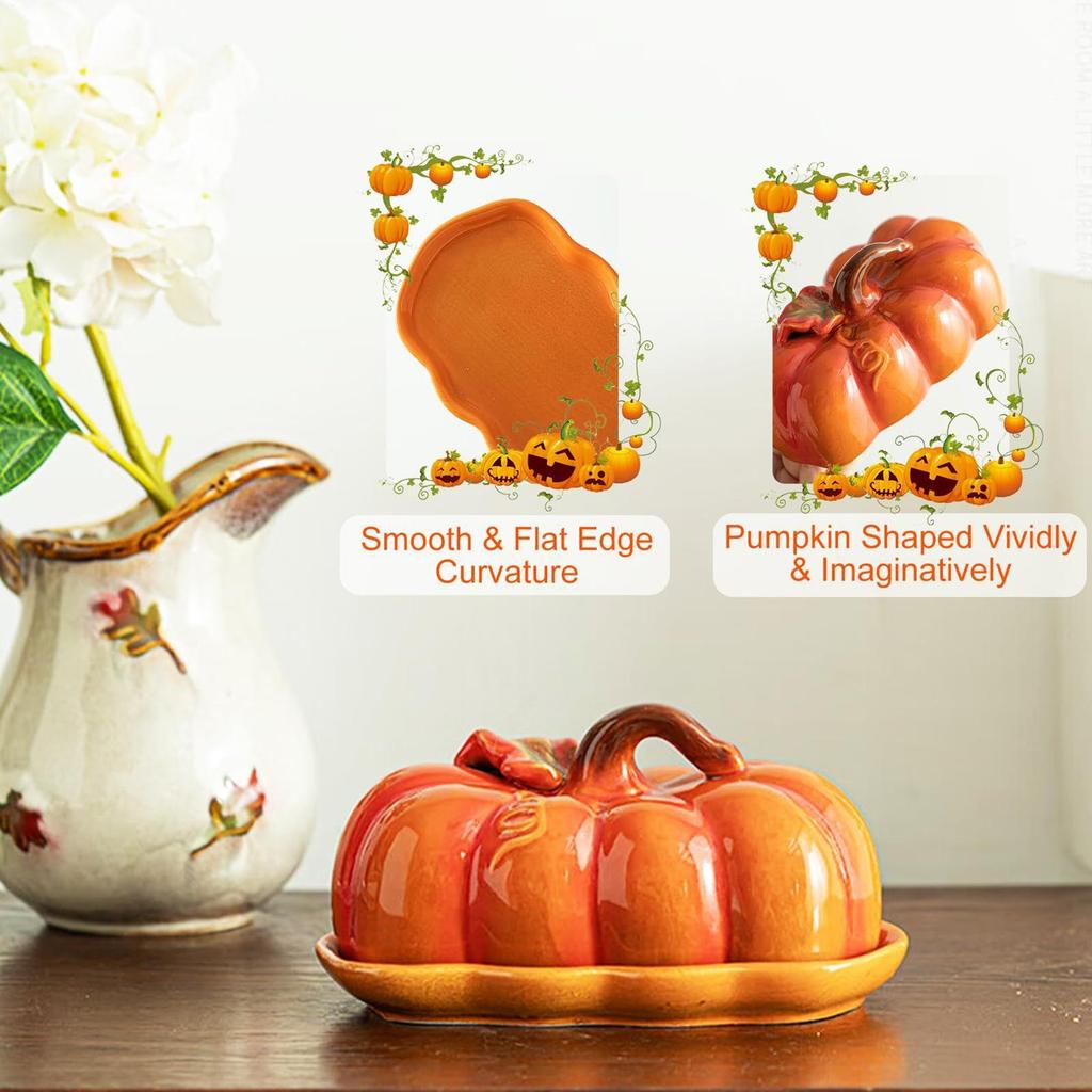 Butter Dish Pumpkin Snack Tray Halloween Butter Dish With Lid For Kitchen Dining Room Fall Centerpiece Thanksgiving Dinner
