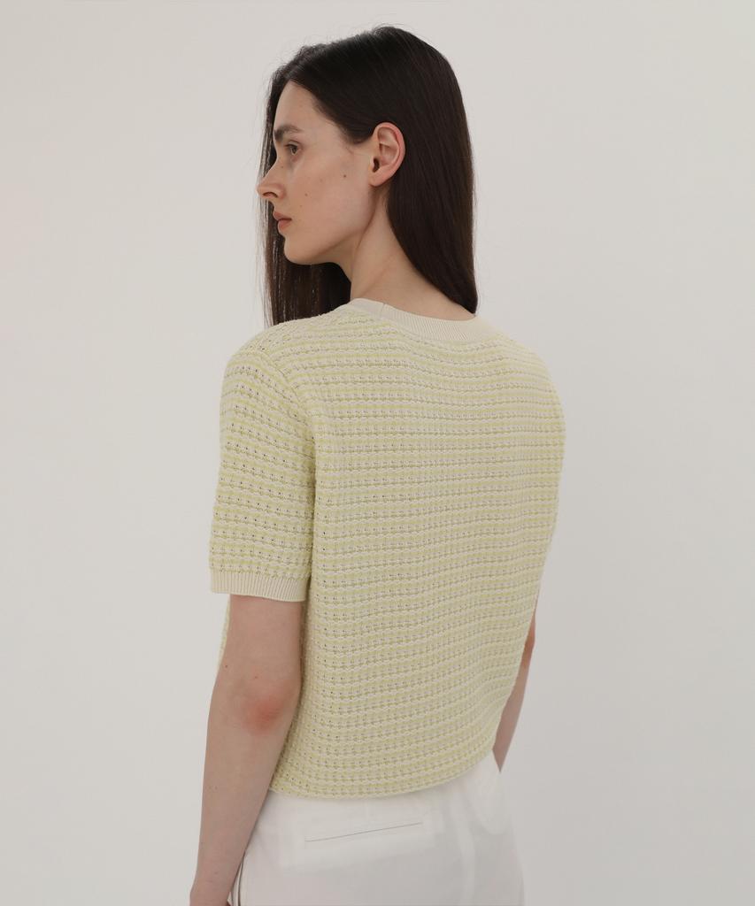 Leuba Eyelet Jacquard Half Sleeve Knit - Lemon