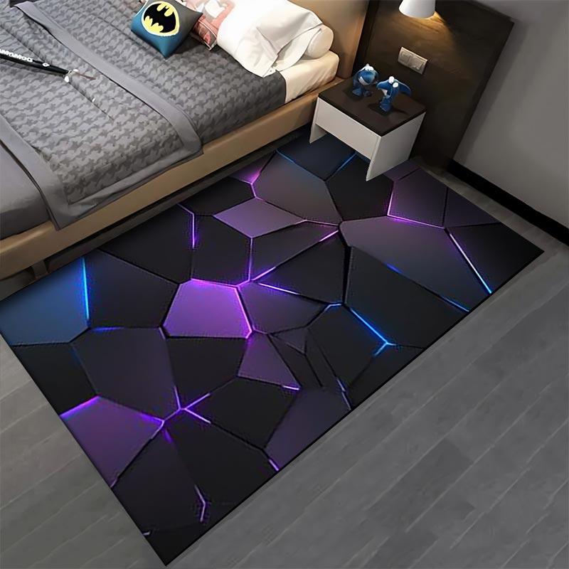 Futuristic Geometric Carpet with Neon Glow, Modern Home Decor Suitable for use as an anti-slip for living room bedroom sofas