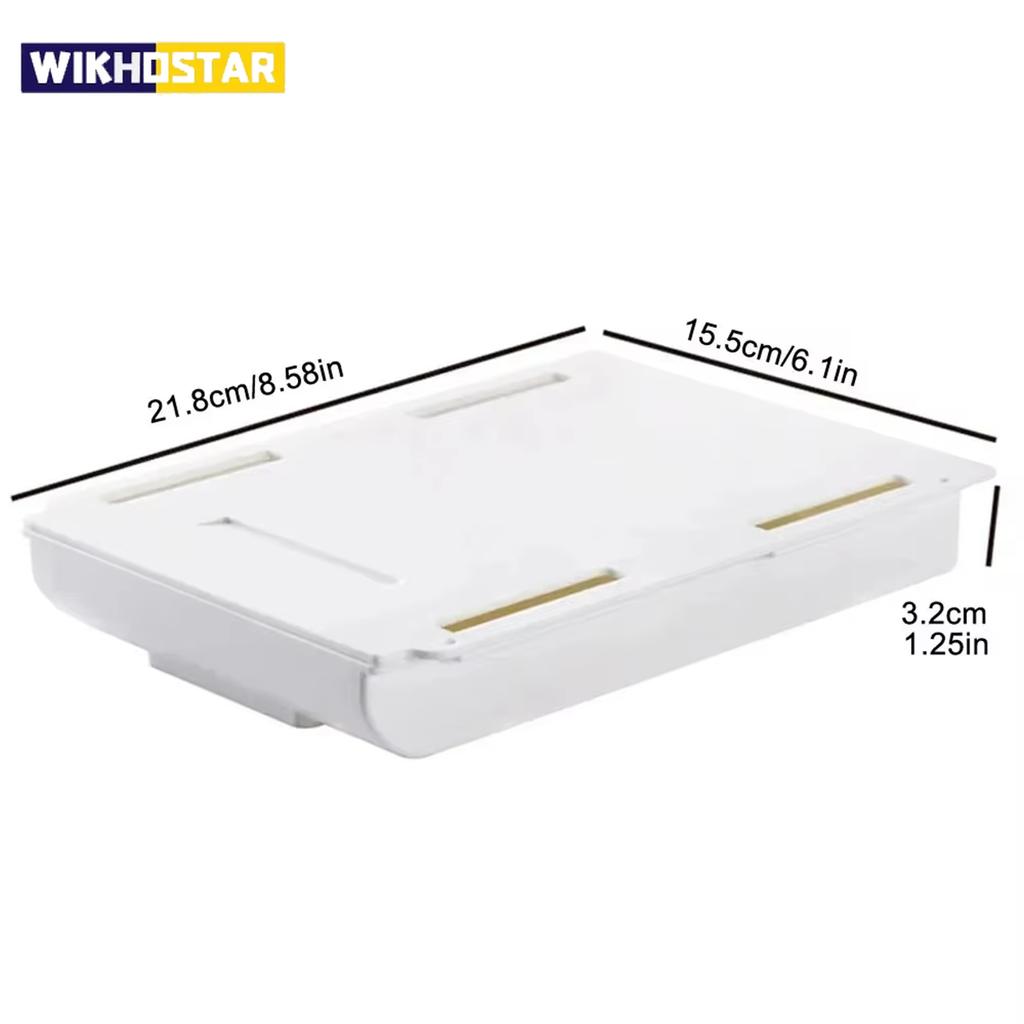 1-Pack White Self-Adhesive Under-Drawer Storage Box – Hidden Desk Organizer for Makeup, Pencils & Small Items