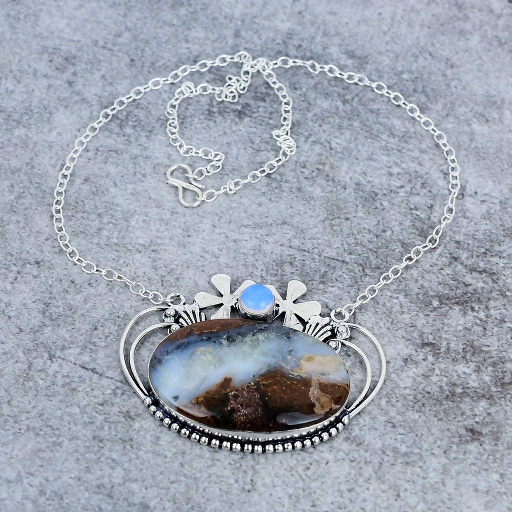 Chrysoprase, Opal Gemstone 925 Sterling Silver Jewelry Necklace 18" M-2755