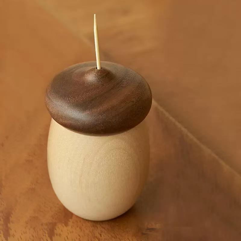 Wooden Toothpick Holder Creative Mushroom Shape Desktop Storage Container Home Furniture Decorative Small Item Organizer
