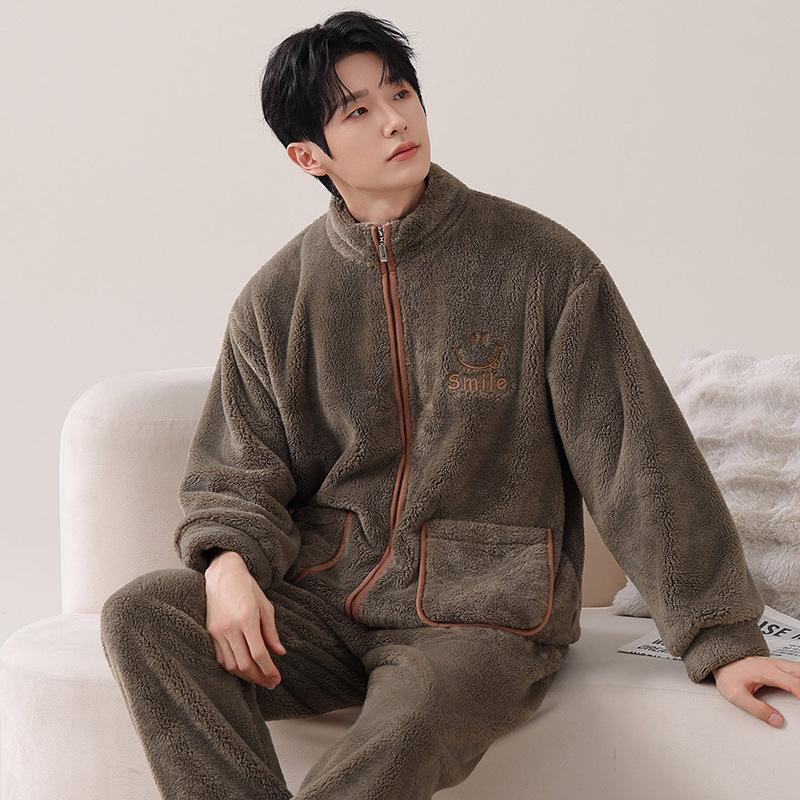 [Shopping mall quality] Couple pajamas women's autumn and winter velvet thickened turtleneck flannel men's loungewear set