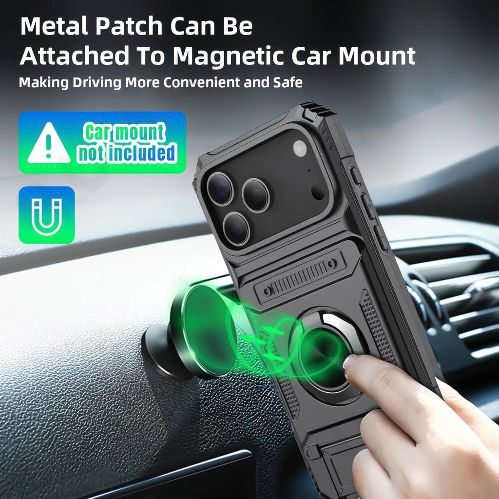 Militärpanzer Anti-Fall Schutzhülle für iPhone 17 Pro Max Air 14 15 Plus 13 16 Pro Magnetischer Ringständer Kartenfach Handyhülle