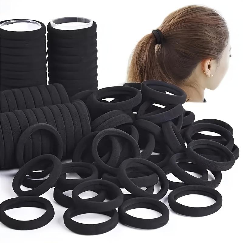 100/200pcs Black Large Hair Tie Rubber Bands Do Not Hurt Hair Good Elasticity Plush Hair Ring Hair Tie Head Rope Hair Accessories