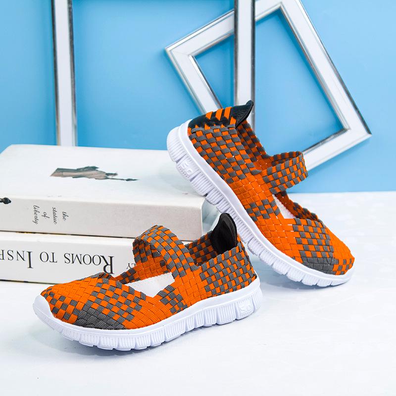Women's Size 42 Hand-Woven Korean-Style Casual Shoes with Elastic Band