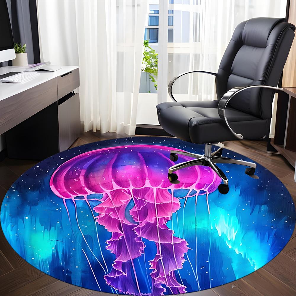 1pc Jellyfish Cosmic Office Round Area Rug,  Mat Suitable For Office, Under Office Chairs Bedroom Living Room Home Decor, Room Deco