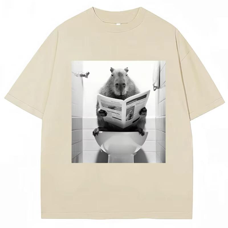 Funny Capybara Bathroom Graphic T-Shirt Men Women Fashion Spring Summer T Shirts Casual Cute Cotton Short Sleeve Streetwear