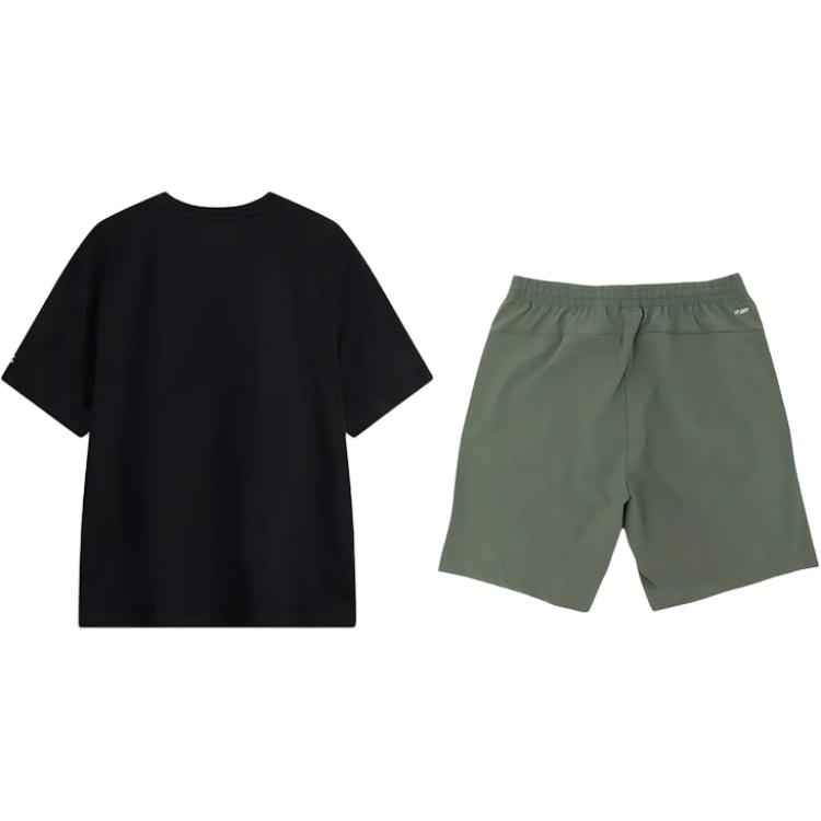 Li-Ning Fashion Letter Pattern Printed Trendy Round Neck Short Sleeve Comfortable Versatile Five-Point Pants Casual Sports Suit AHSV291-2+YKSV147-1