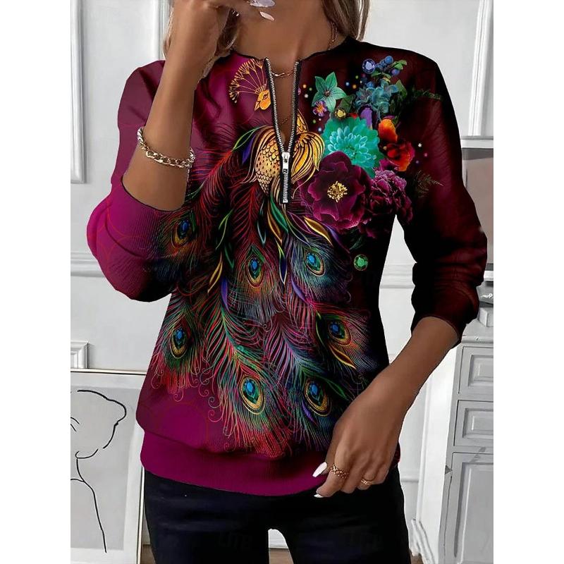 Women's Pullover Sweatshirt Zip Up Sweatshirts Floral Graphic Abstract Fashion Casual Long Sleeve Crew Neck Regular