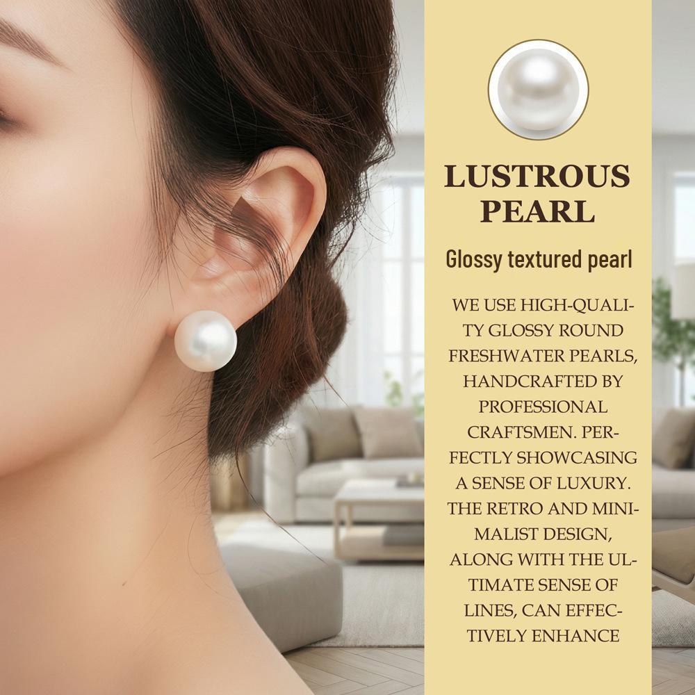 Gold-Plated Bright White Pearl Stud Earrings – Luxurious and Versatile Everyday Accessory