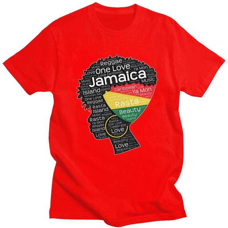 Individuelle Jamaika Jamaikanerin Afro-Puff T-Shirts für Herren Kurzarm Freizeit T-Shirt Afro Wortkunst T-Shirts Reine Baumwolle T-Shirts